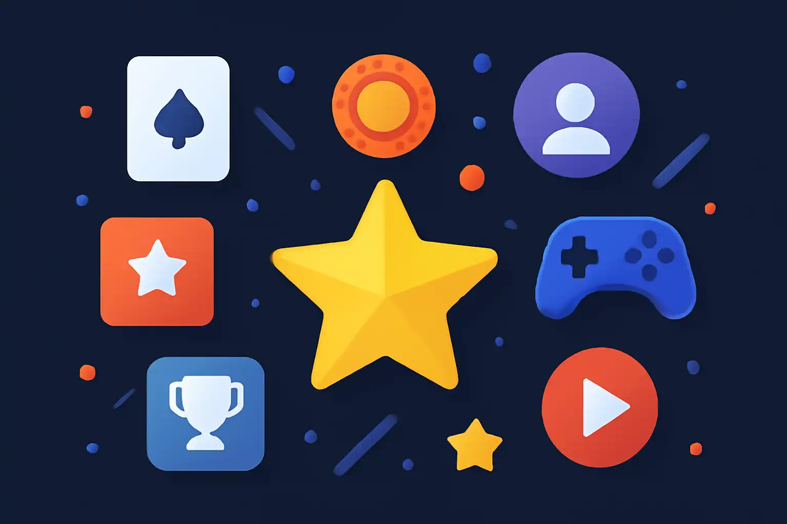 Hero illustration: Star star, modern flat design, dark background, brand-neutral, icons and shapes only, no text