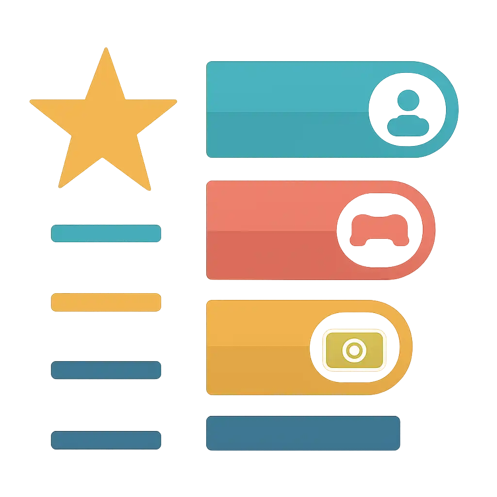 Infographic comparing options using coloured bars and icons only, no text or labels, flat design, Star star