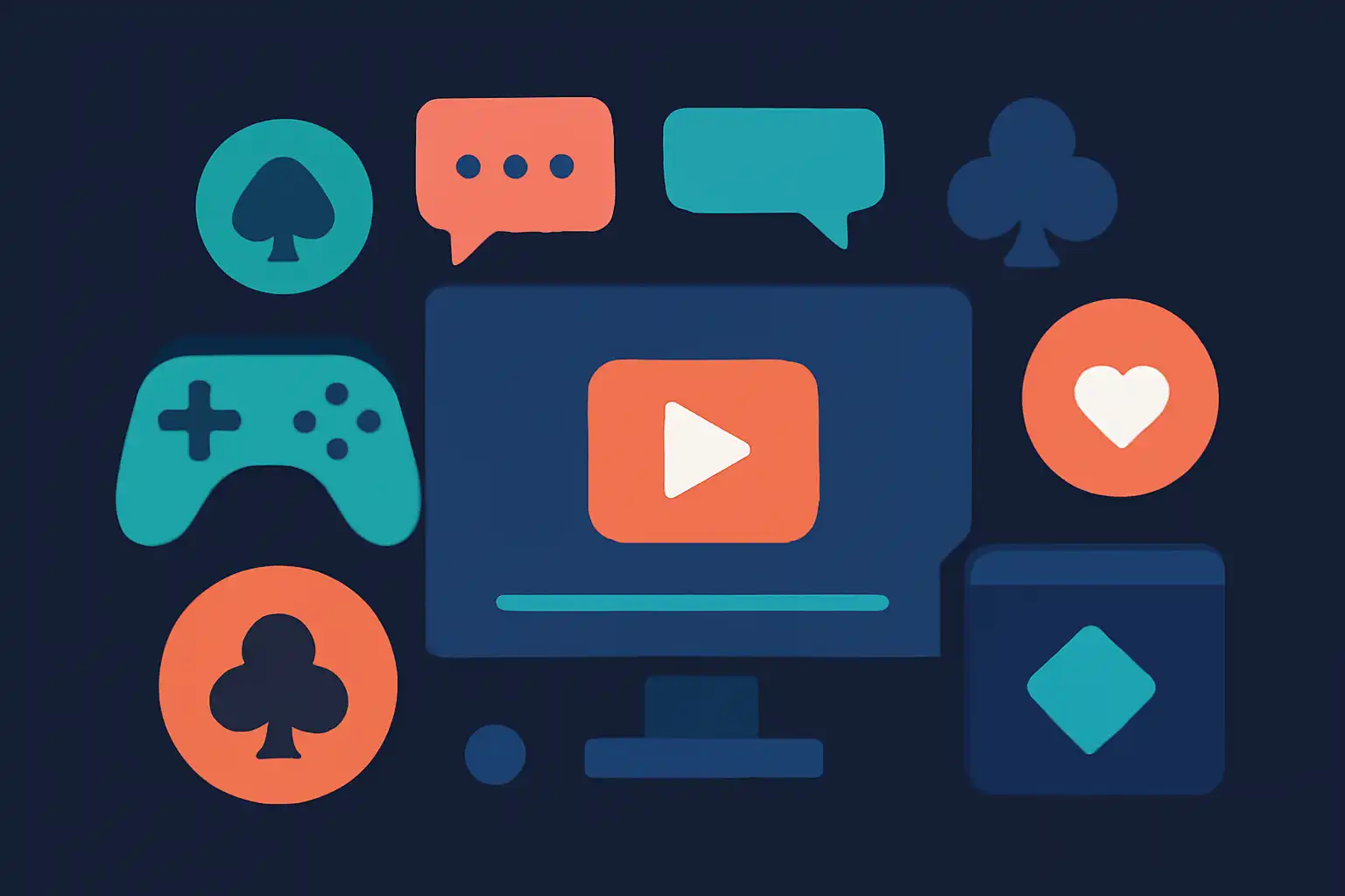 Hero illustration: Club colour, modern flat design, dark background, brand-neutral, icons and shapes only, no text