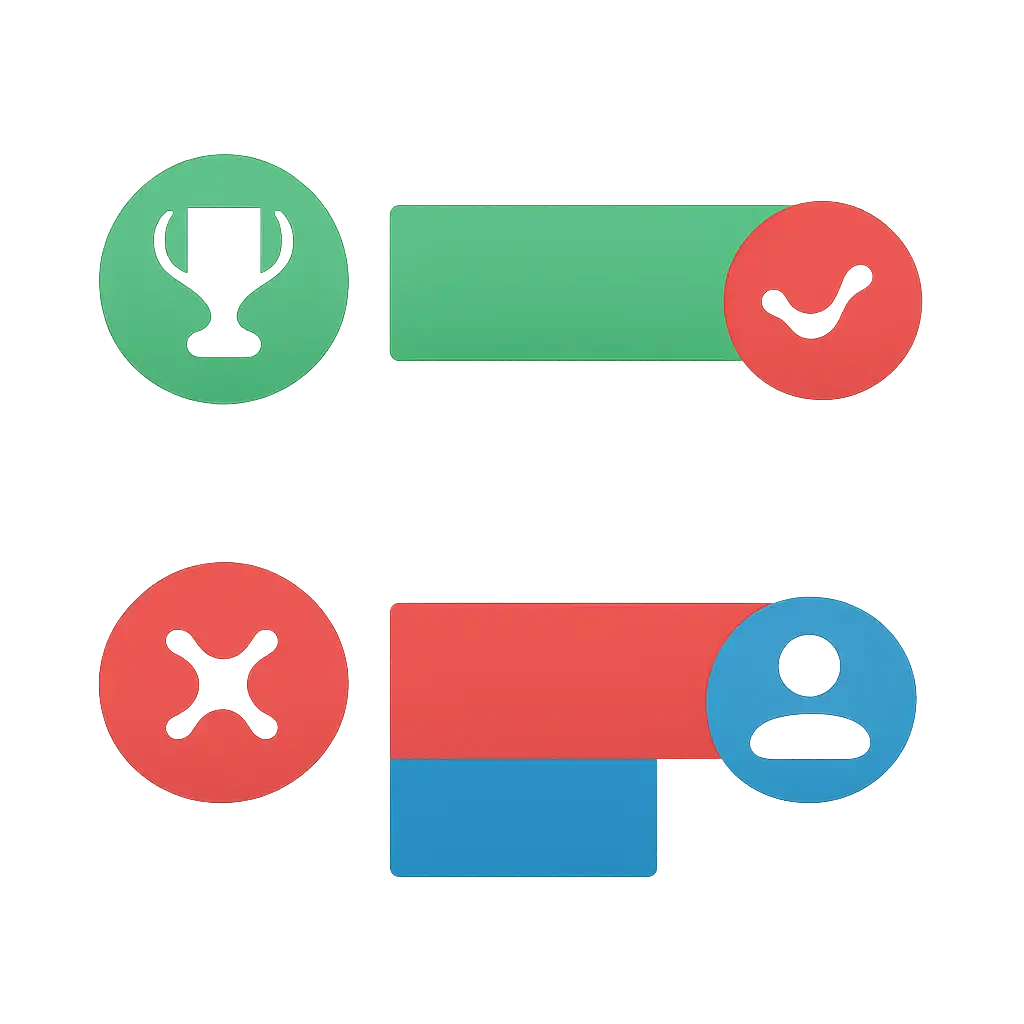 Infographic comparing options using coloured bars and icons only, no text or labels, flat design, Club colour