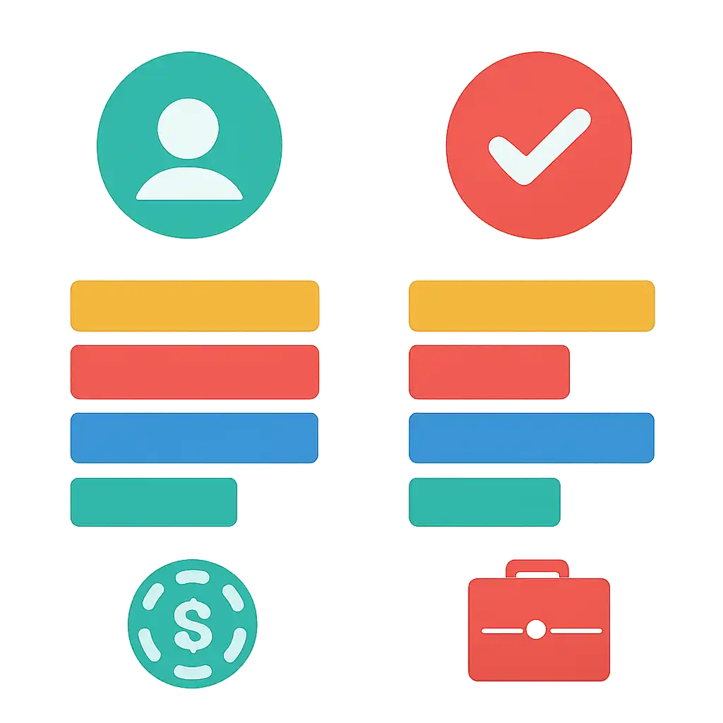 Infographic comparing options using coloured bars and icons only, no text or labels, flat design, Business