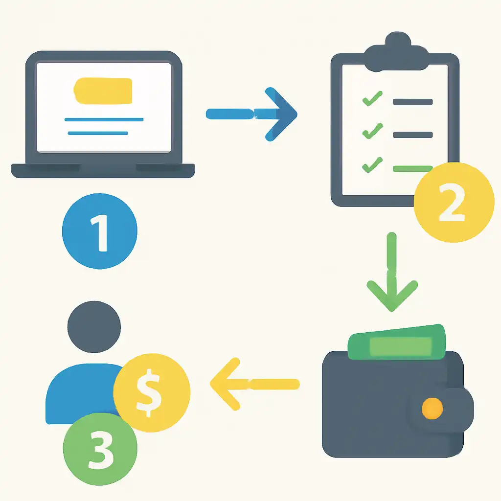 Annotated step diagram: business process with numbered callouts